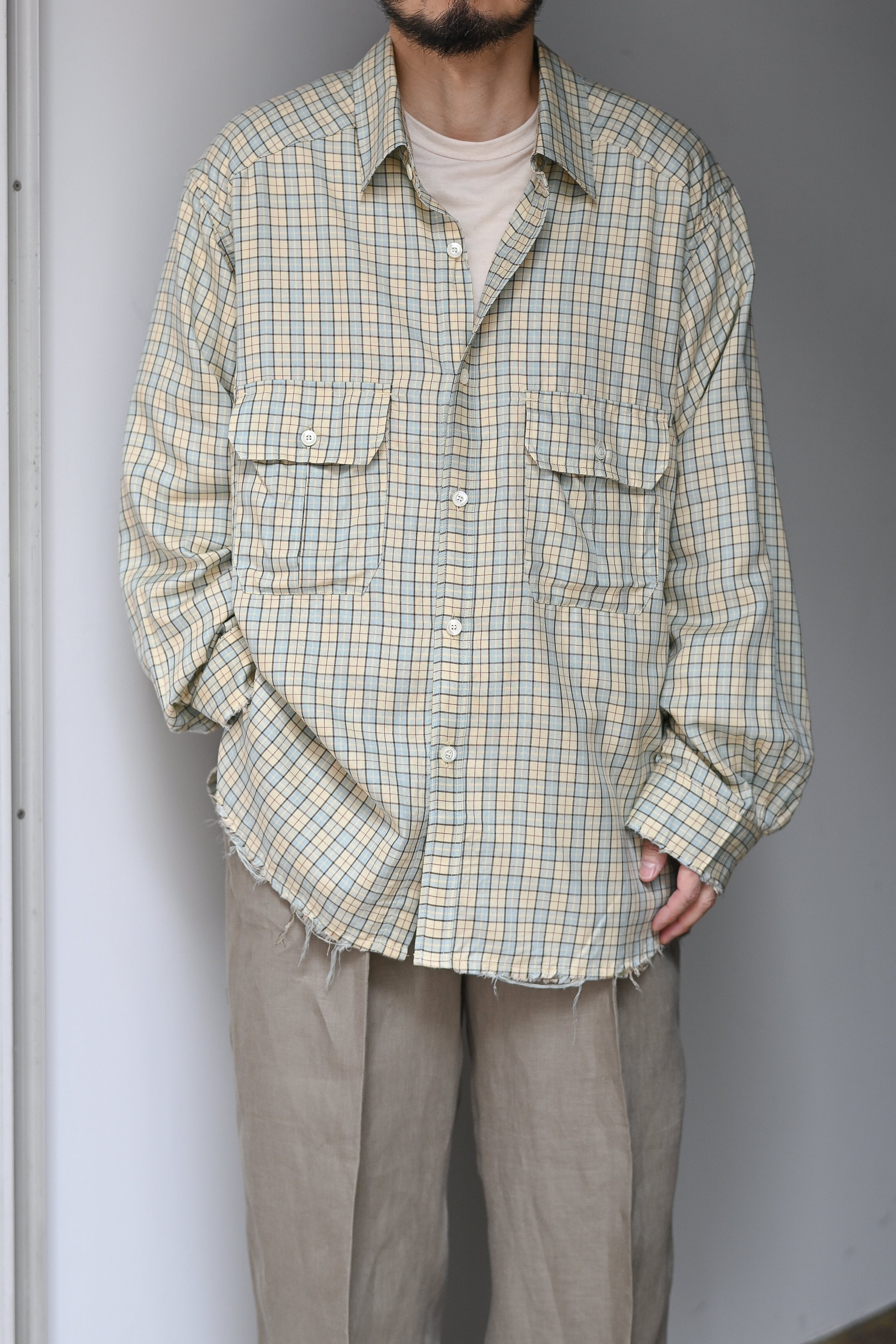 ANCELLM / NEL CHECK OVER WORK SHIRT -CREAM – and father