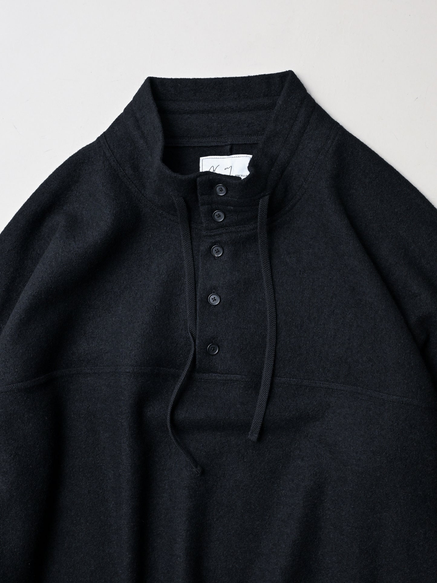 ANCELLM / HENLEY PULL OVER SHIRT -BLACK