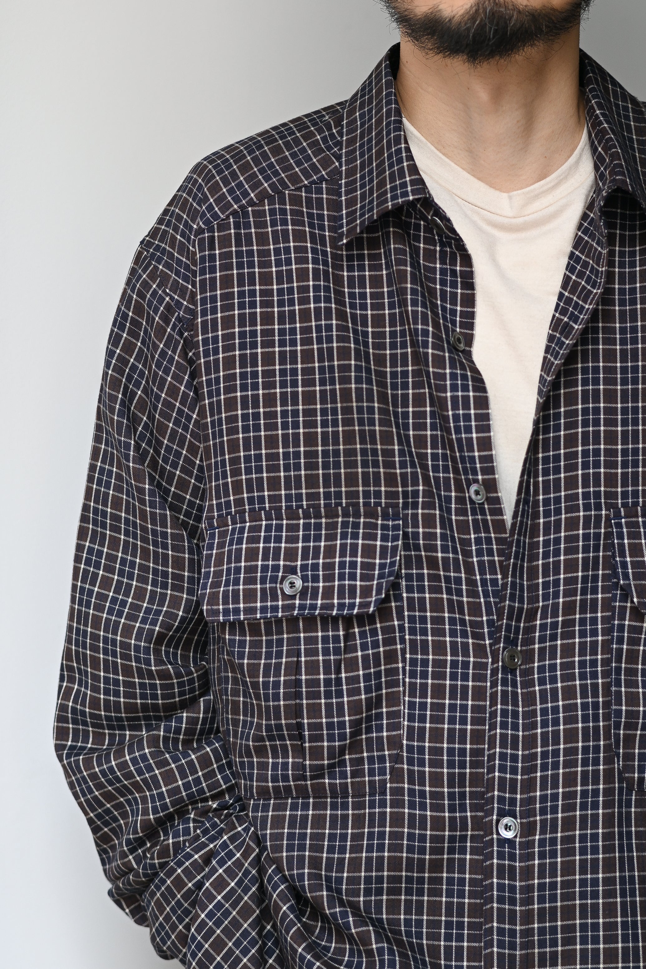 ANCELLM / NEL CHECK OVER WORK SHIRT -NAVY – and father