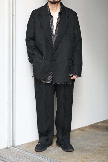 ANCELLM / 100/S LINEN TUCK SLACKS -BLACK