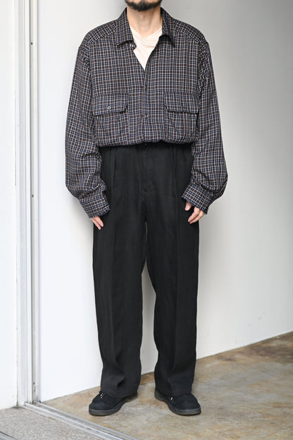 ANCELLM / 100/S LINEN TUCK SLACKS -BLACK