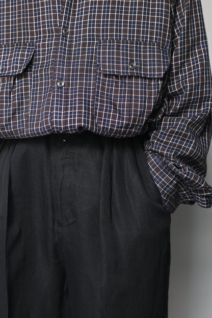 ANCELLM / 100/S LINEN TUCK SLACKS -BLACK