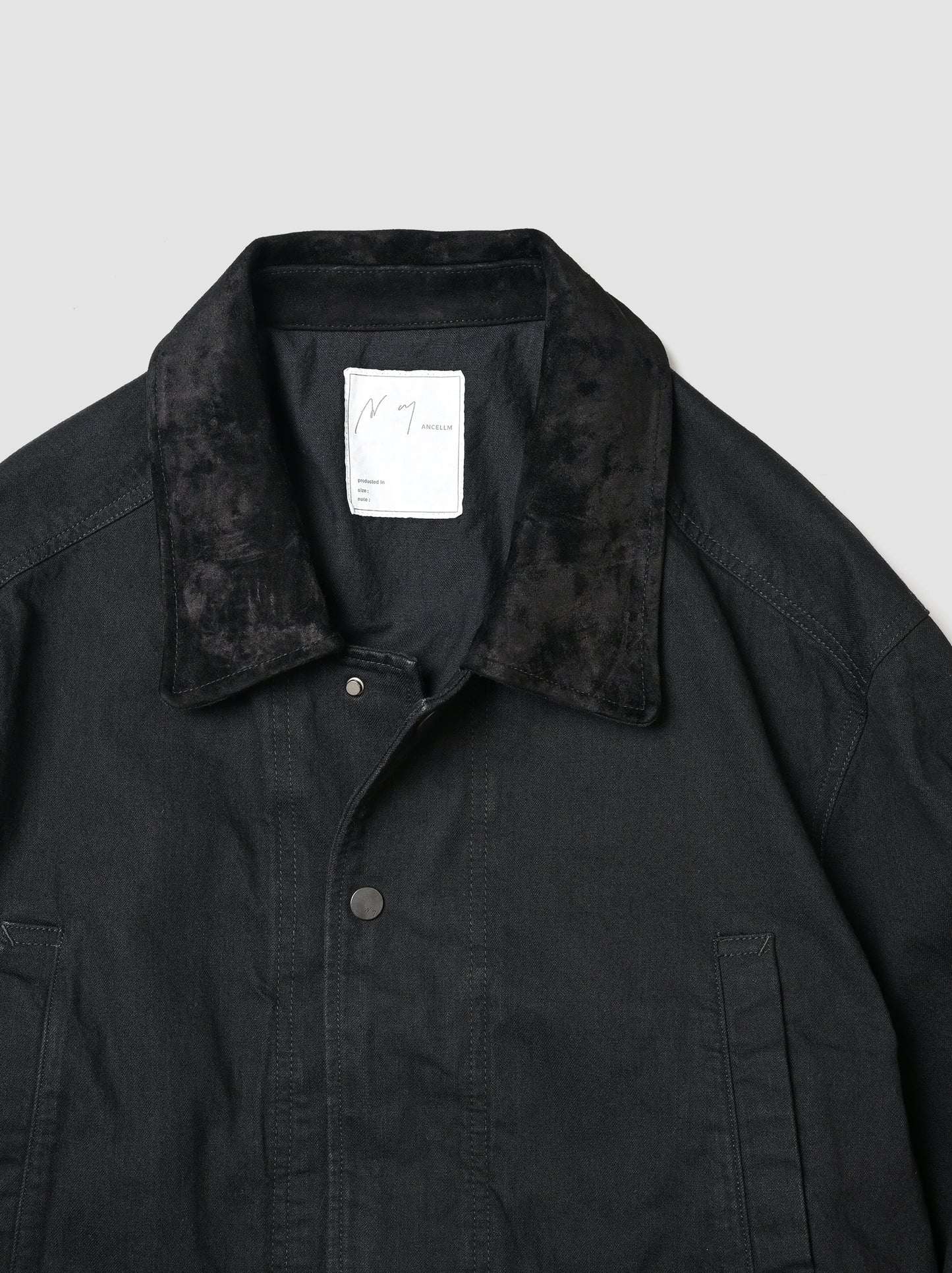 ANCELLM / AGING DENIM HALF JACKET -BLACK