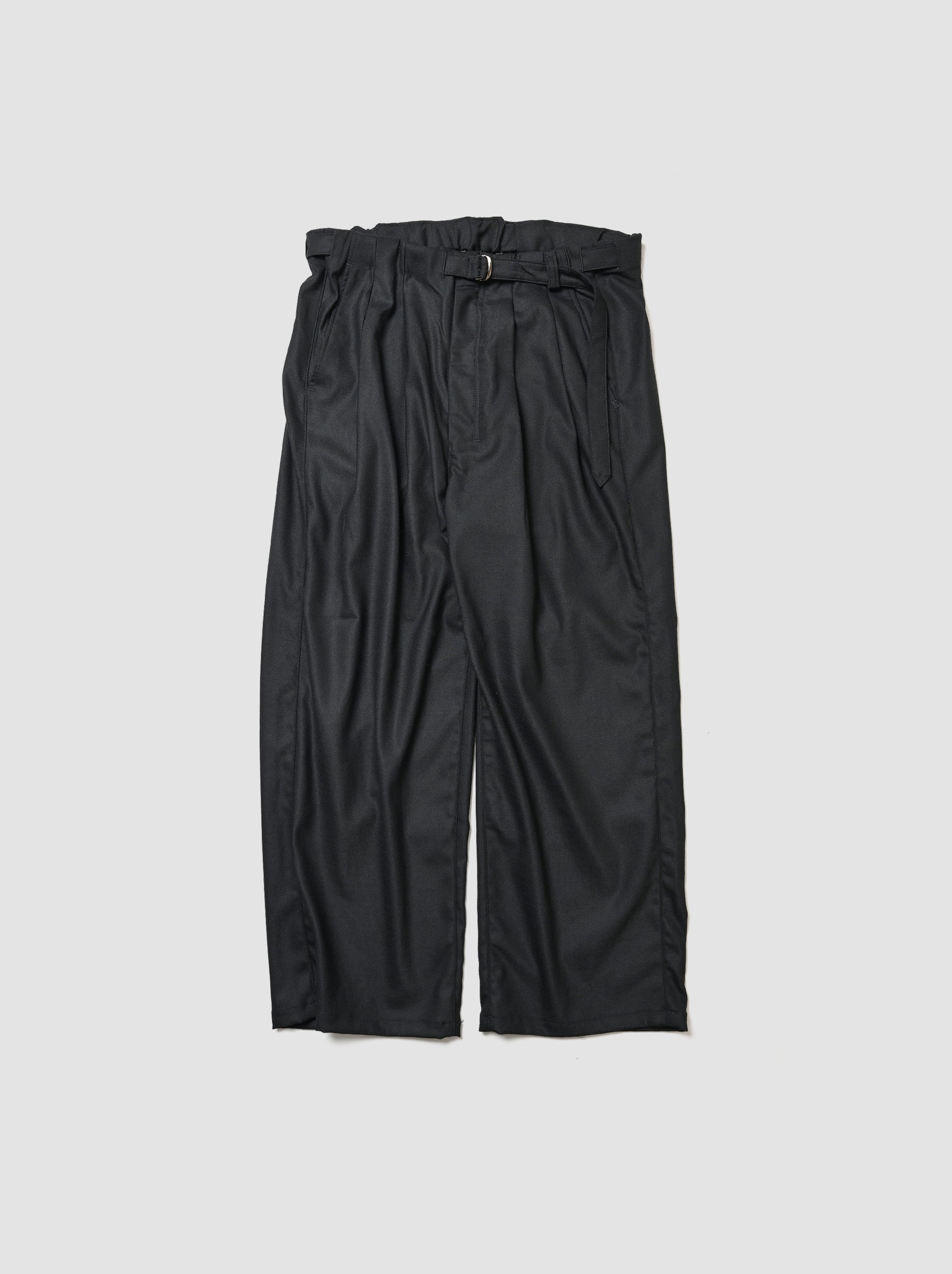 ANCELLM / WOOL SATIN BELT-LESS SLACKS -BLACK – and father