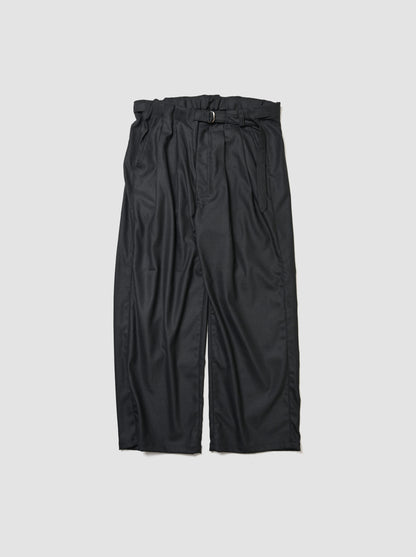 ANCELLM / WOOL SATIN BELT-LESS SLACKS -BLACK