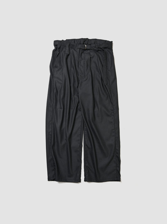 ANCELLM / WOOL SATIN BELT-LESS SLACKS -BLACK