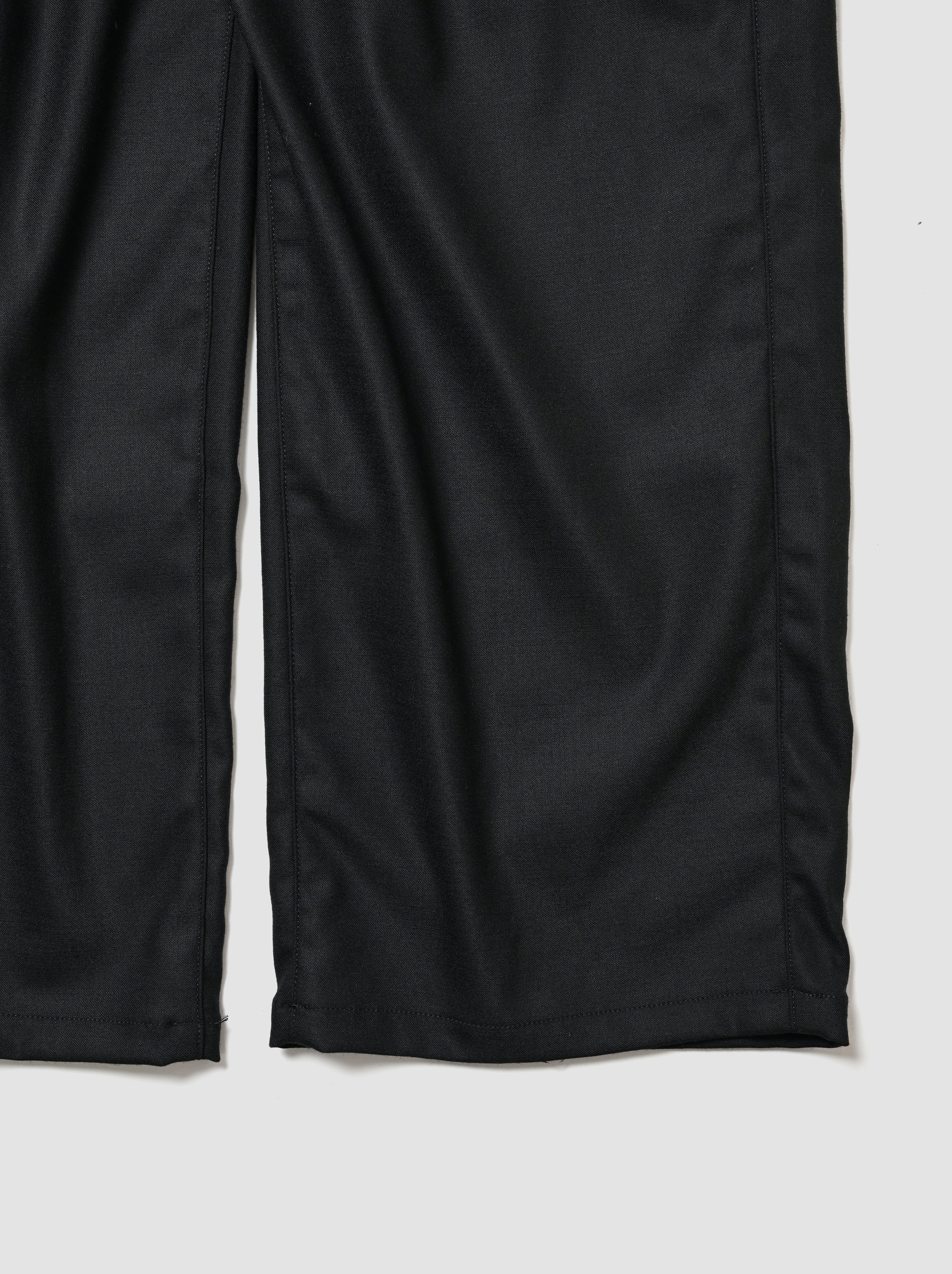 ANCELLM / WOOL SATIN BELT-LESS SLACKS -BLACK – and father