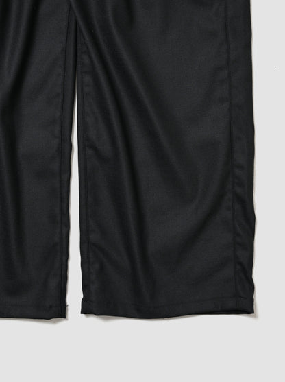ANCELLM / WOOL SATIN BELT-LESS SLACKS -BLACK
