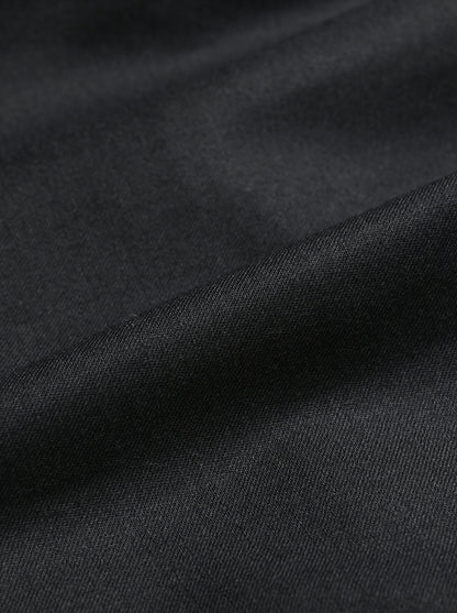 ANCELLM / WOOL SATIN BELT-LESS SLACKS -BLACK