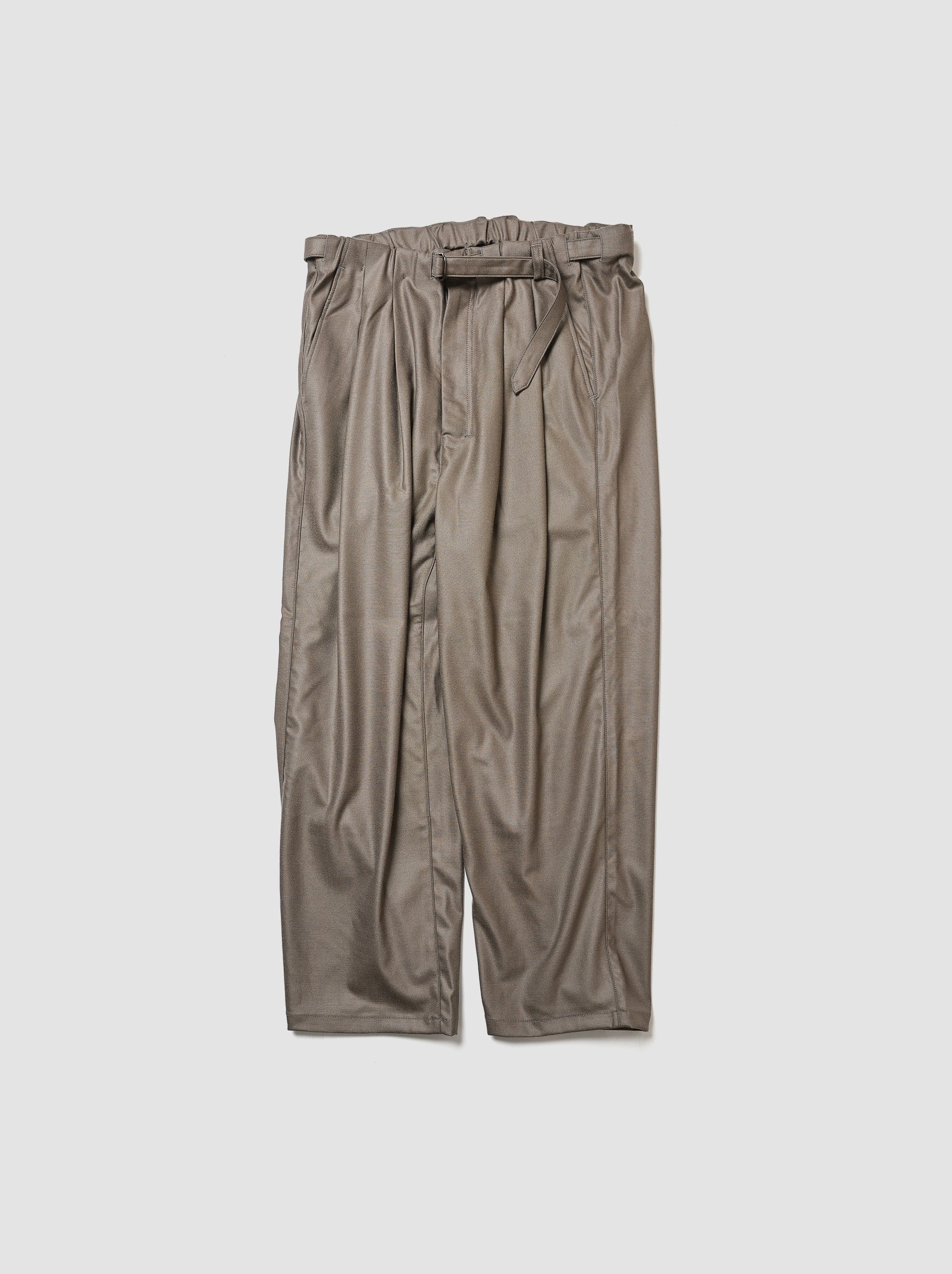 ANCELLM / WOOL SATIN BELT-LESS SLACKS -CHARCOAL – and father