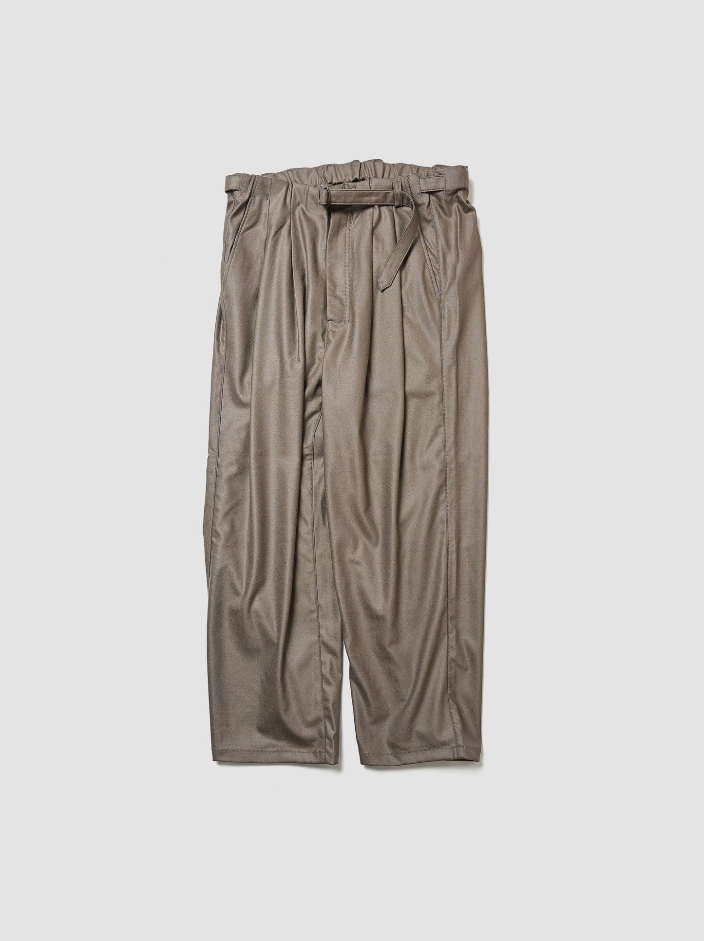 ANCELLM / WOOL SATIN BELT-LESS SLACKS -CHARCOAL