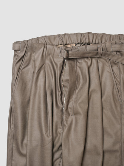 ANCELLM / WOOL SATIN BELT-LESS SLACKS -CHARCOAL
