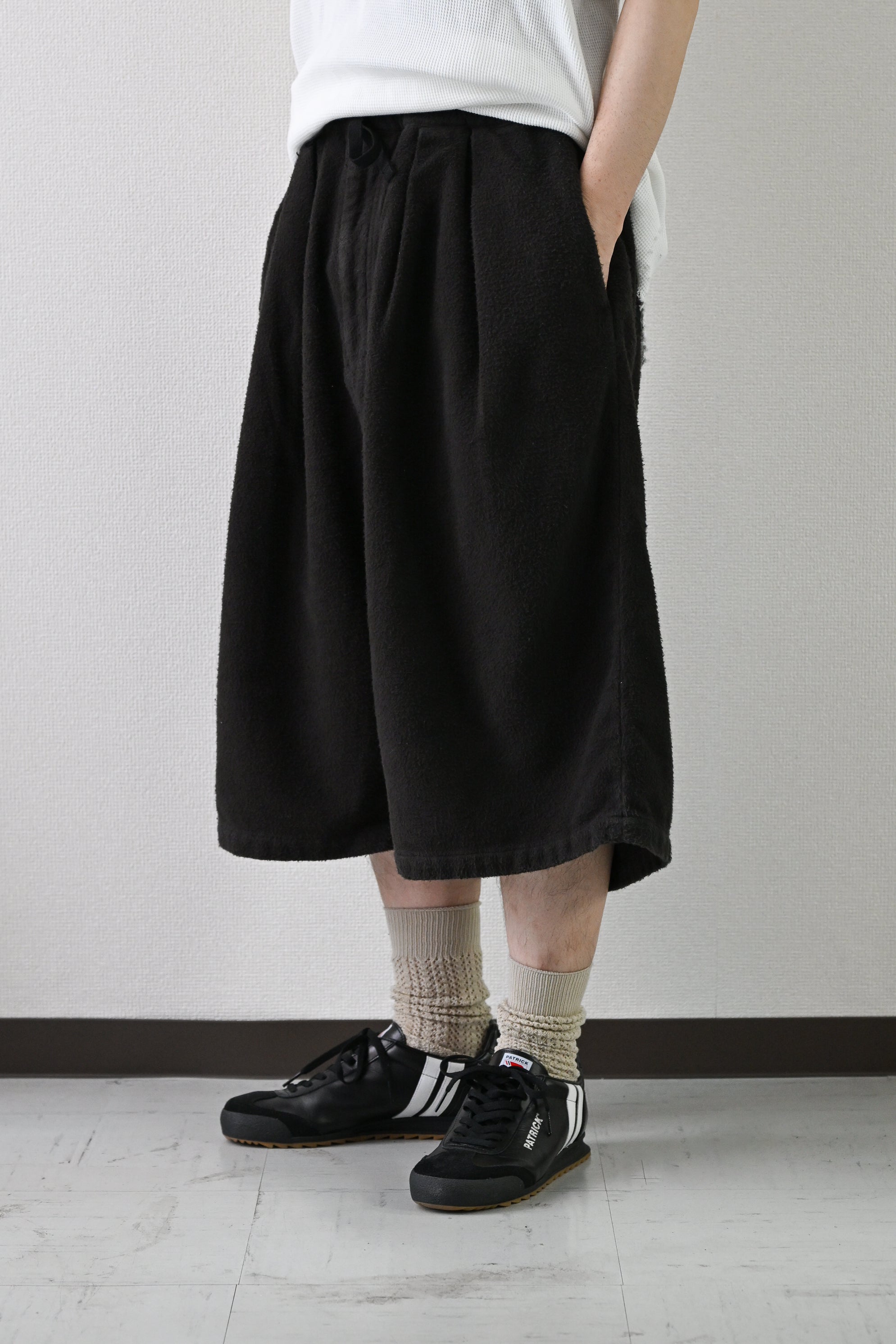ANCELLM / BRUSHED COTTON WIDE CROPPED PANTS -BLACK