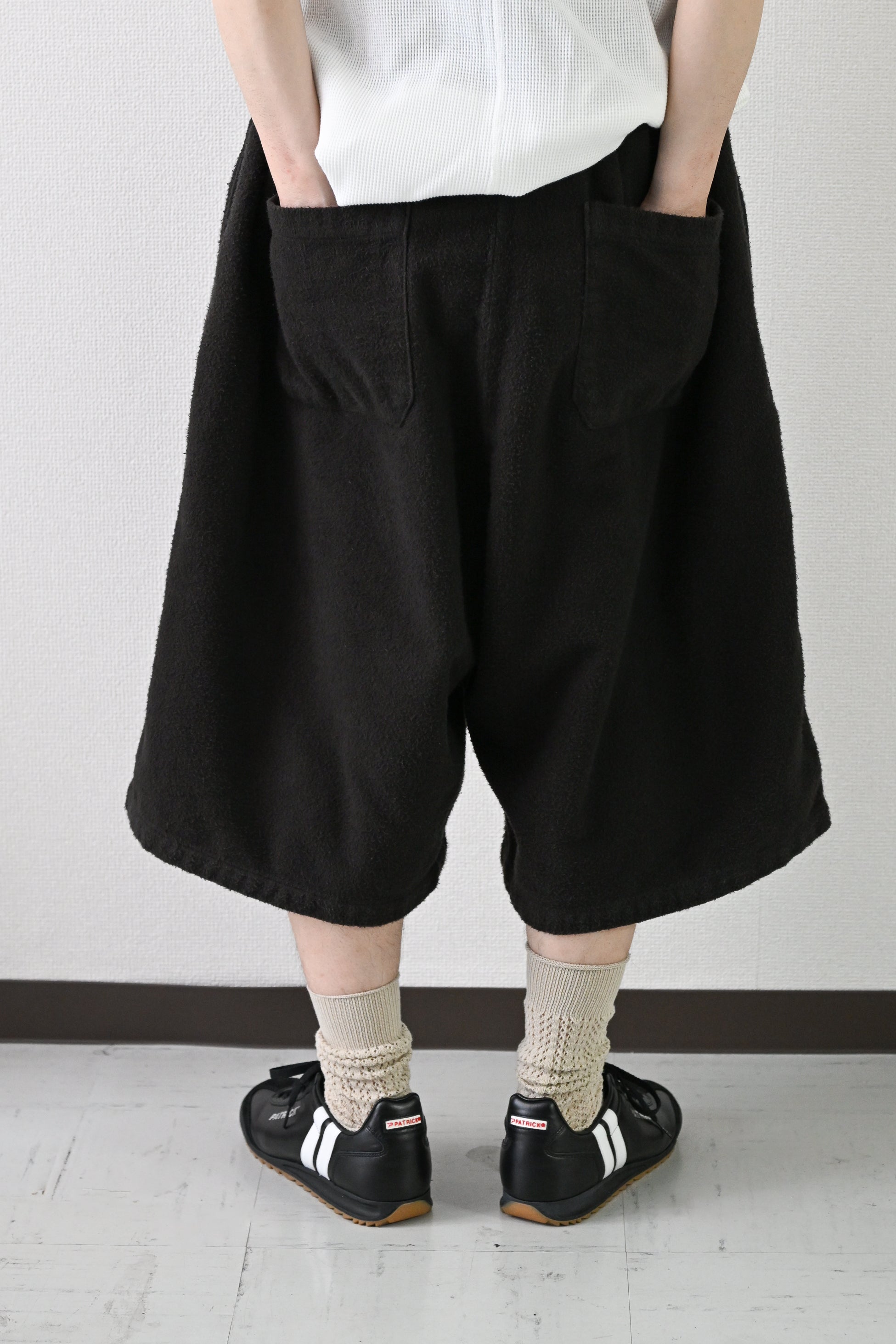 ANCELLM / BRUSHED COTTON WIDE CROPPED PANTS -BLACK