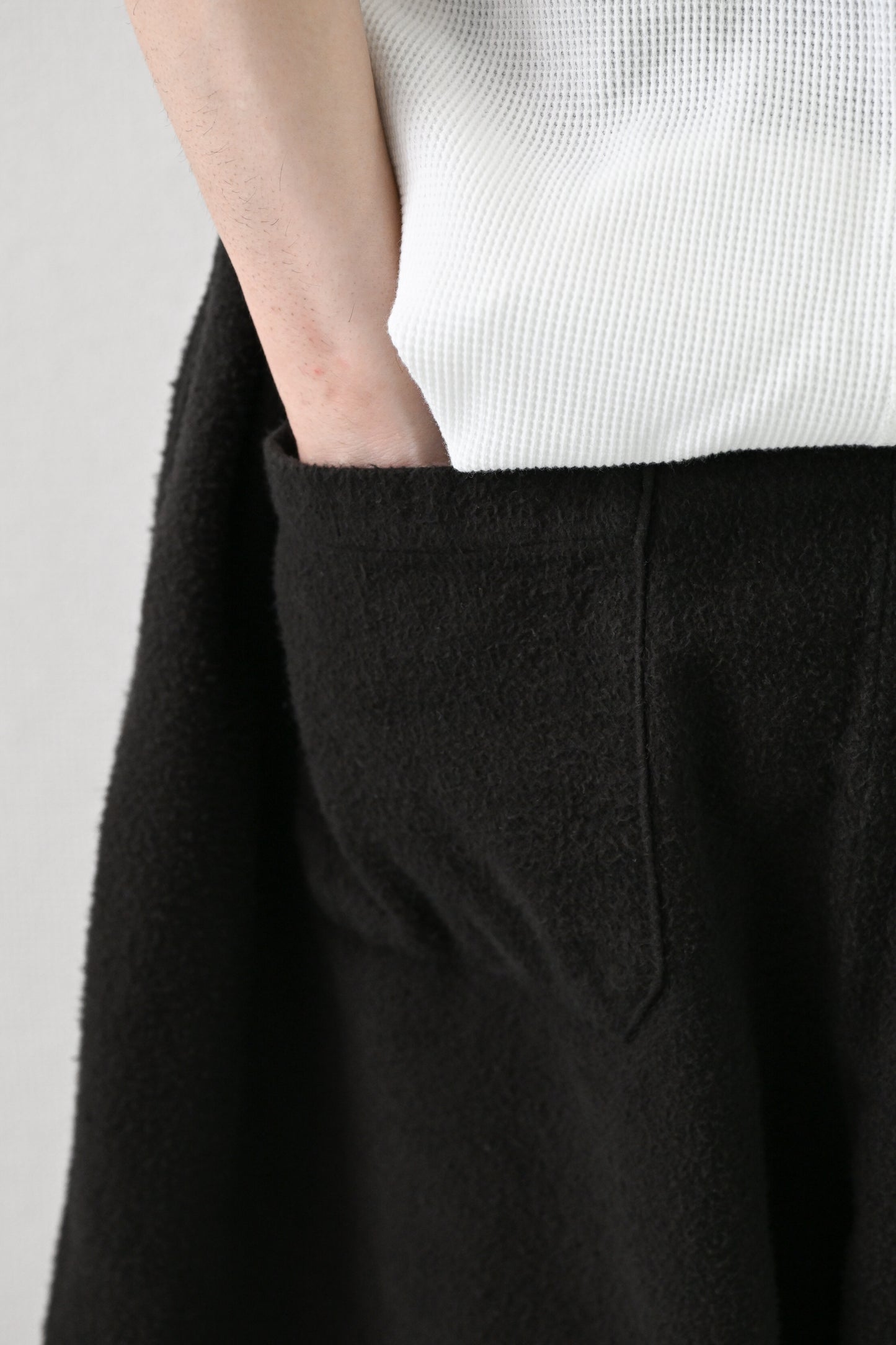 ANCELLM / BRUSHED COTTON WIDE CROPPED PANTS -BLACK