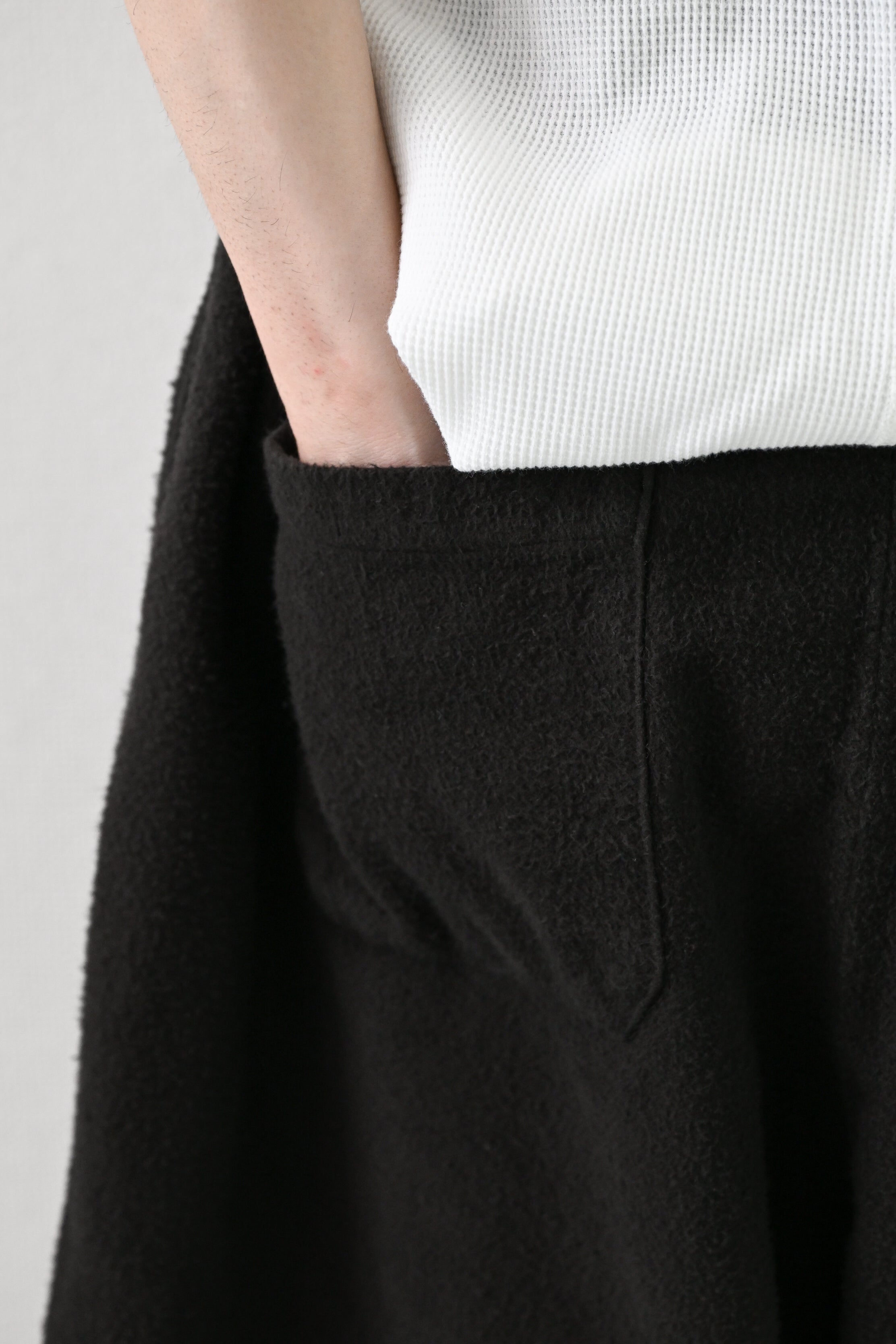 ANCELLM / BRUSHED COTTON WIDE CROPPED PANTS -BLACK