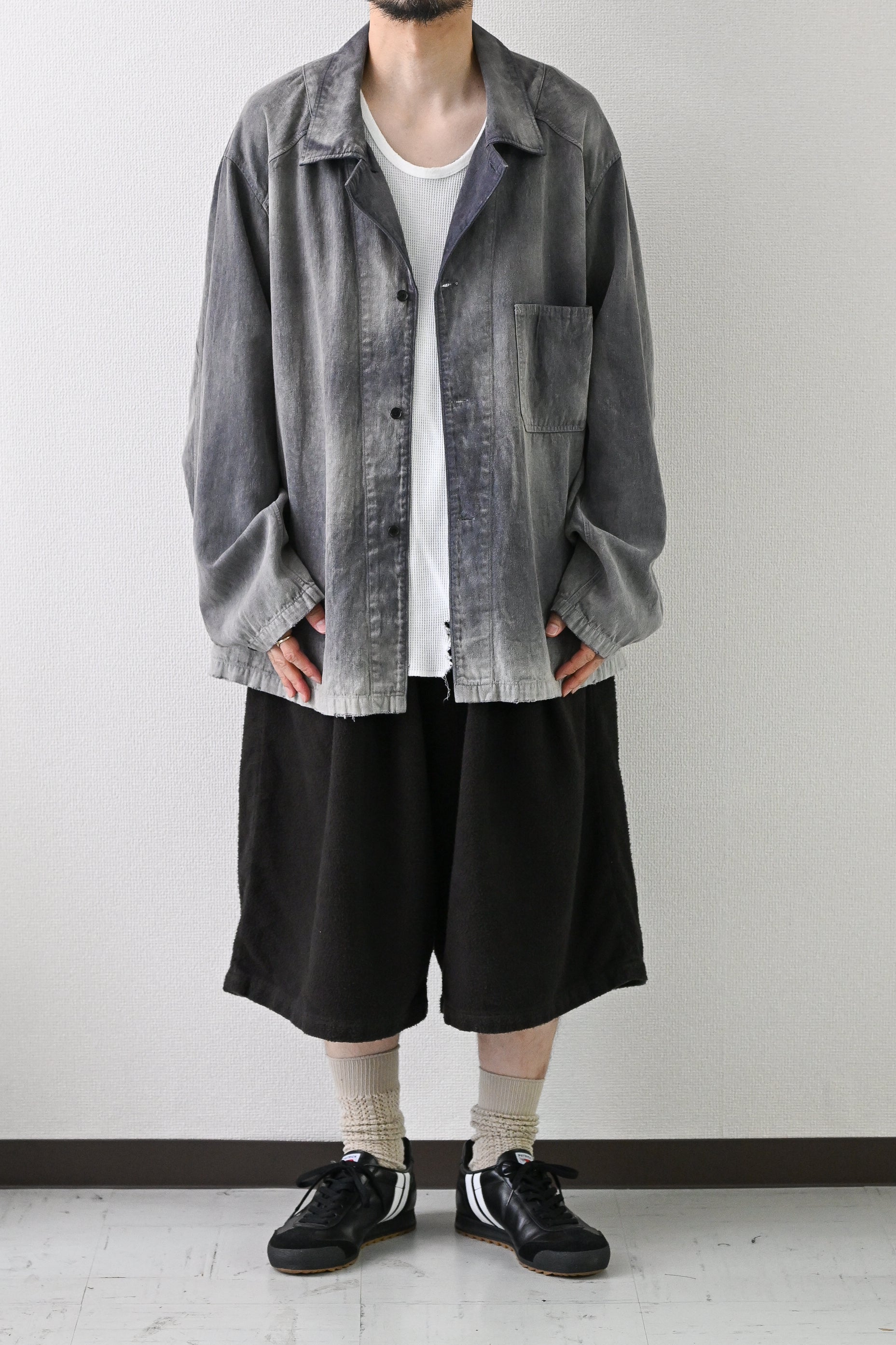 ANCELLM / BRUSHED COTTON WIDE CROPPED PANTS -BLACK