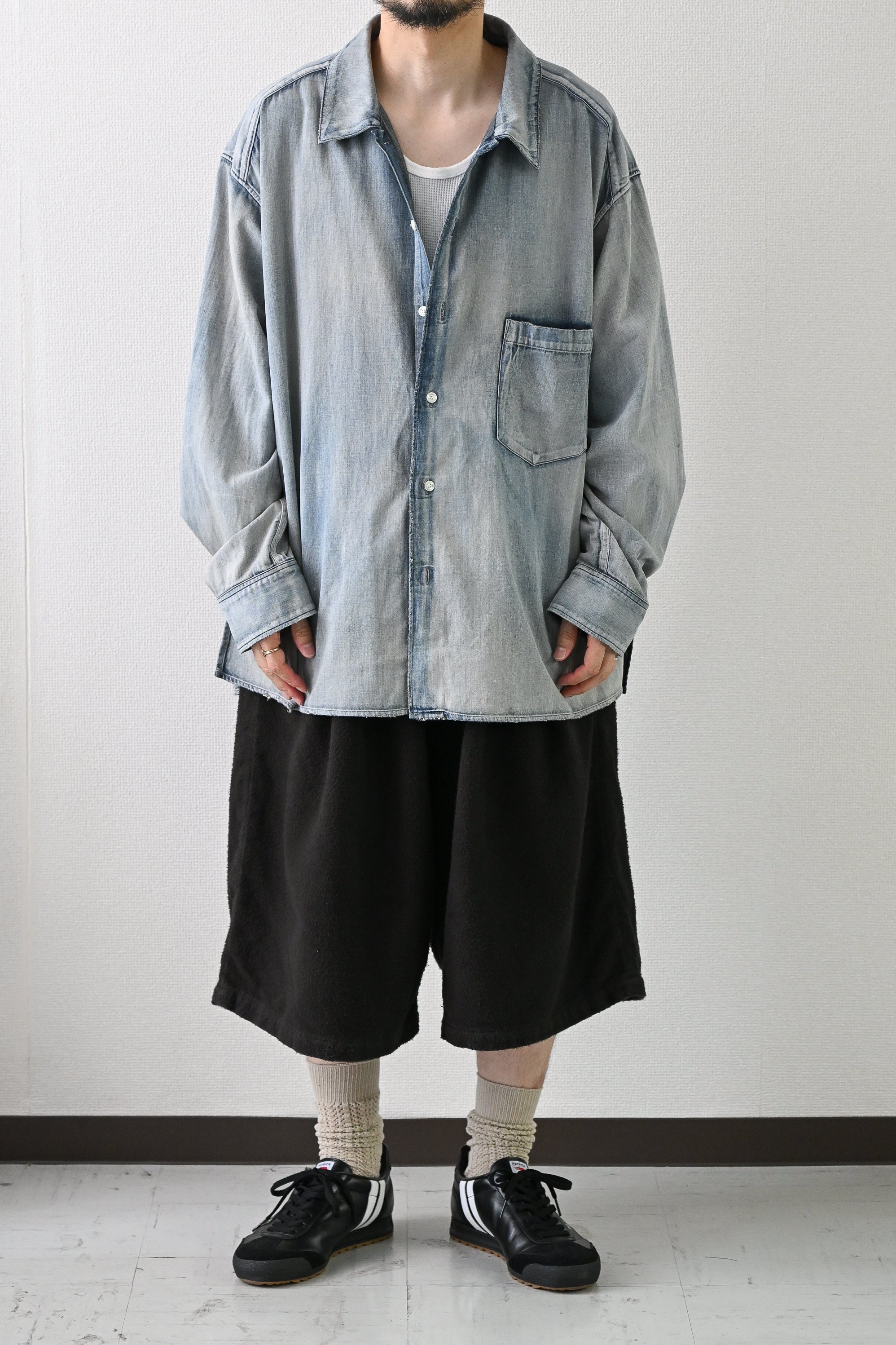 ANCELLM / BRUSHED COTTON WIDE CROPPED PANTS -BLACK