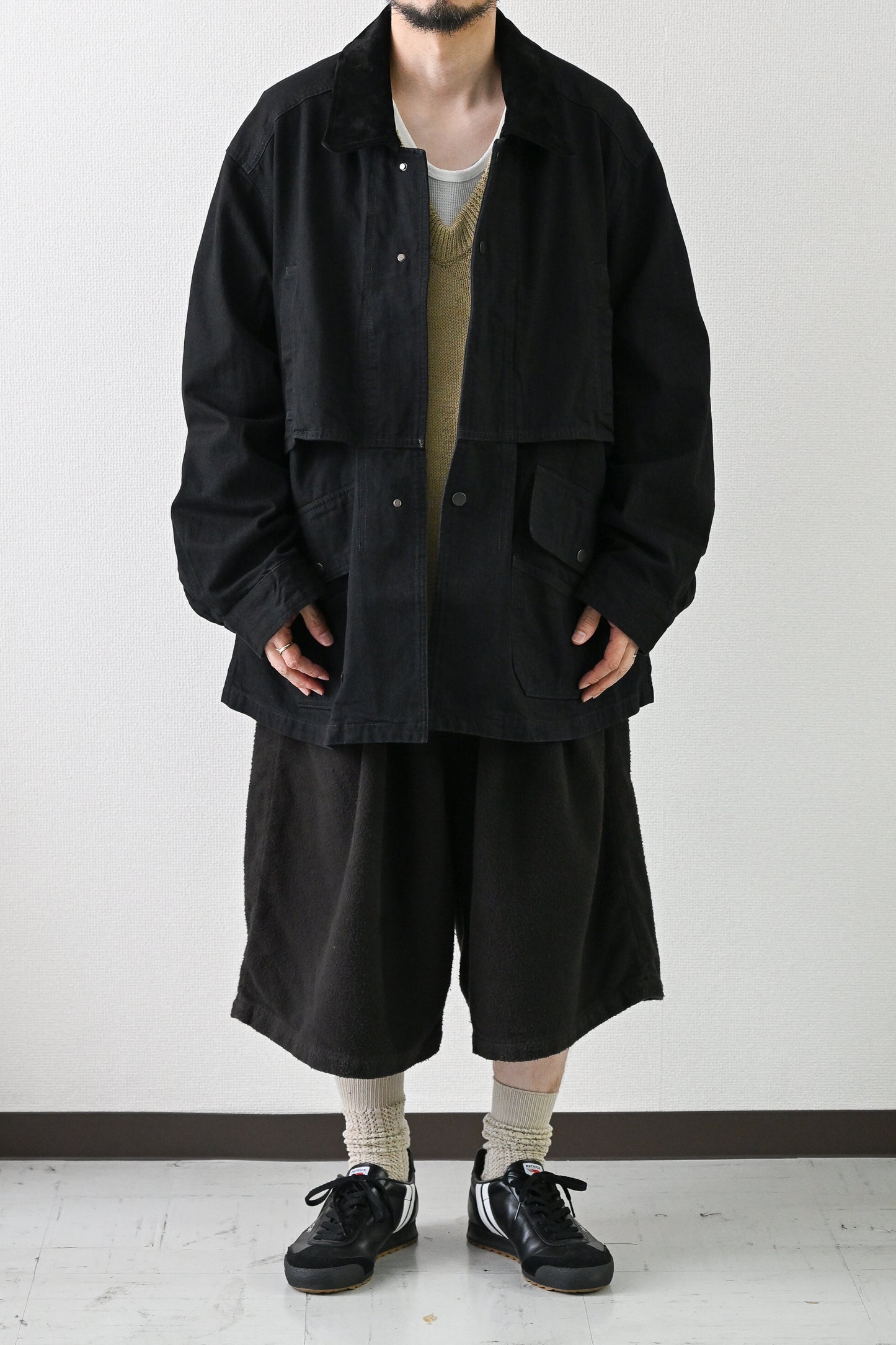 ANCELLM / AGING DENIM HALF JACKET -BLACK
