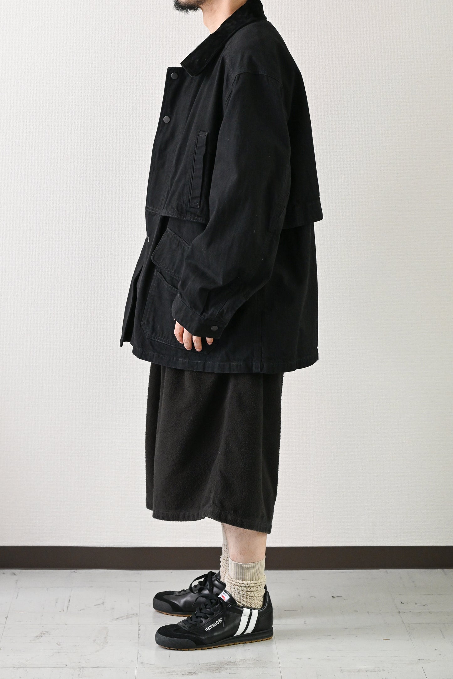 ANCELLM / AGING DENIM HALF JACKET -BLACK