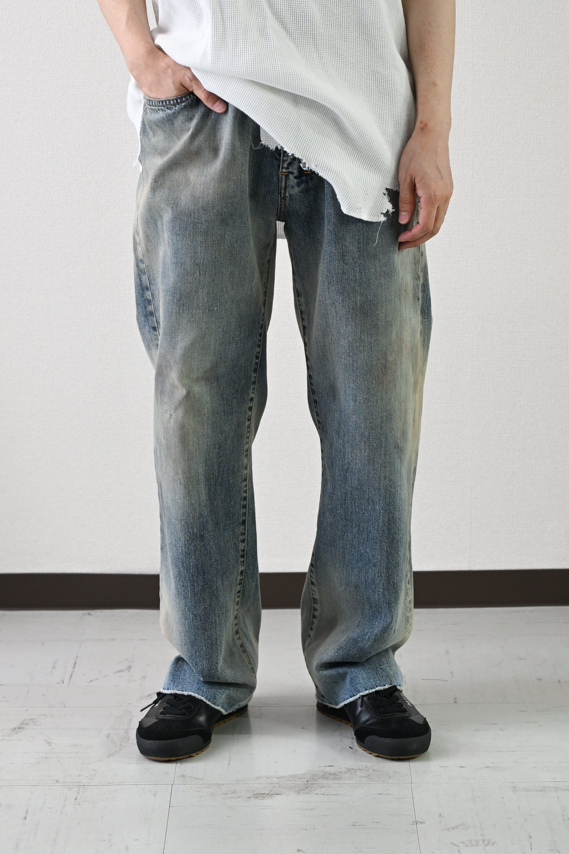 ANCELLM / CUT-OFF LENGTH DENIM PANTS -INDIGO
