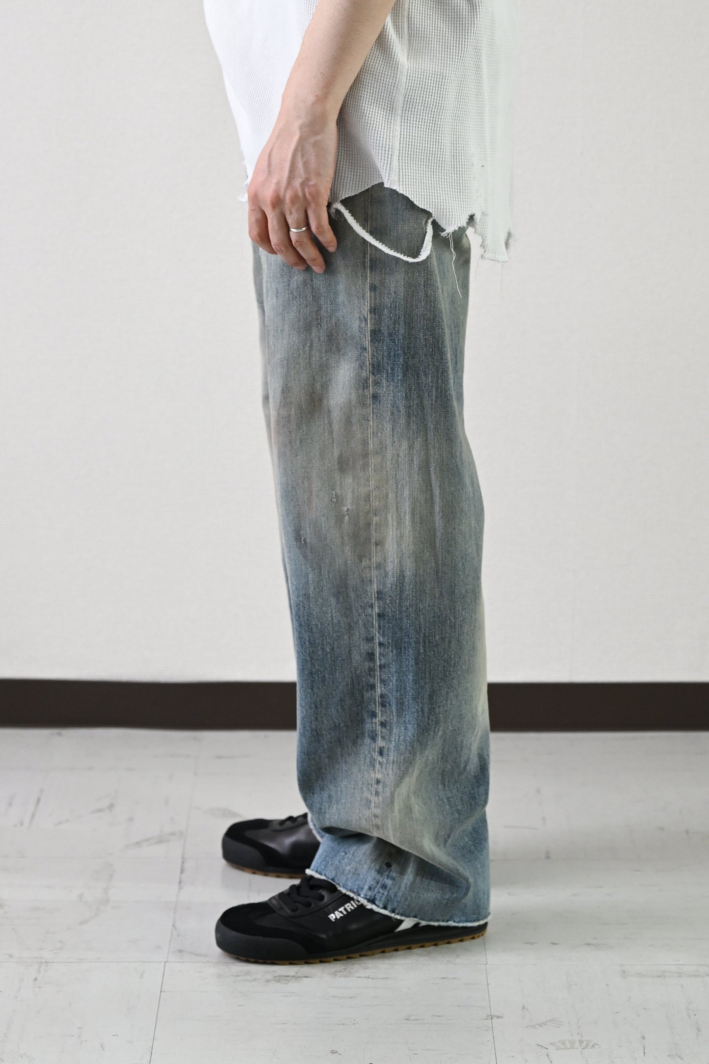 ANCELLM / CUT-OFF LENGTH DENIM PANTS -INDIGO