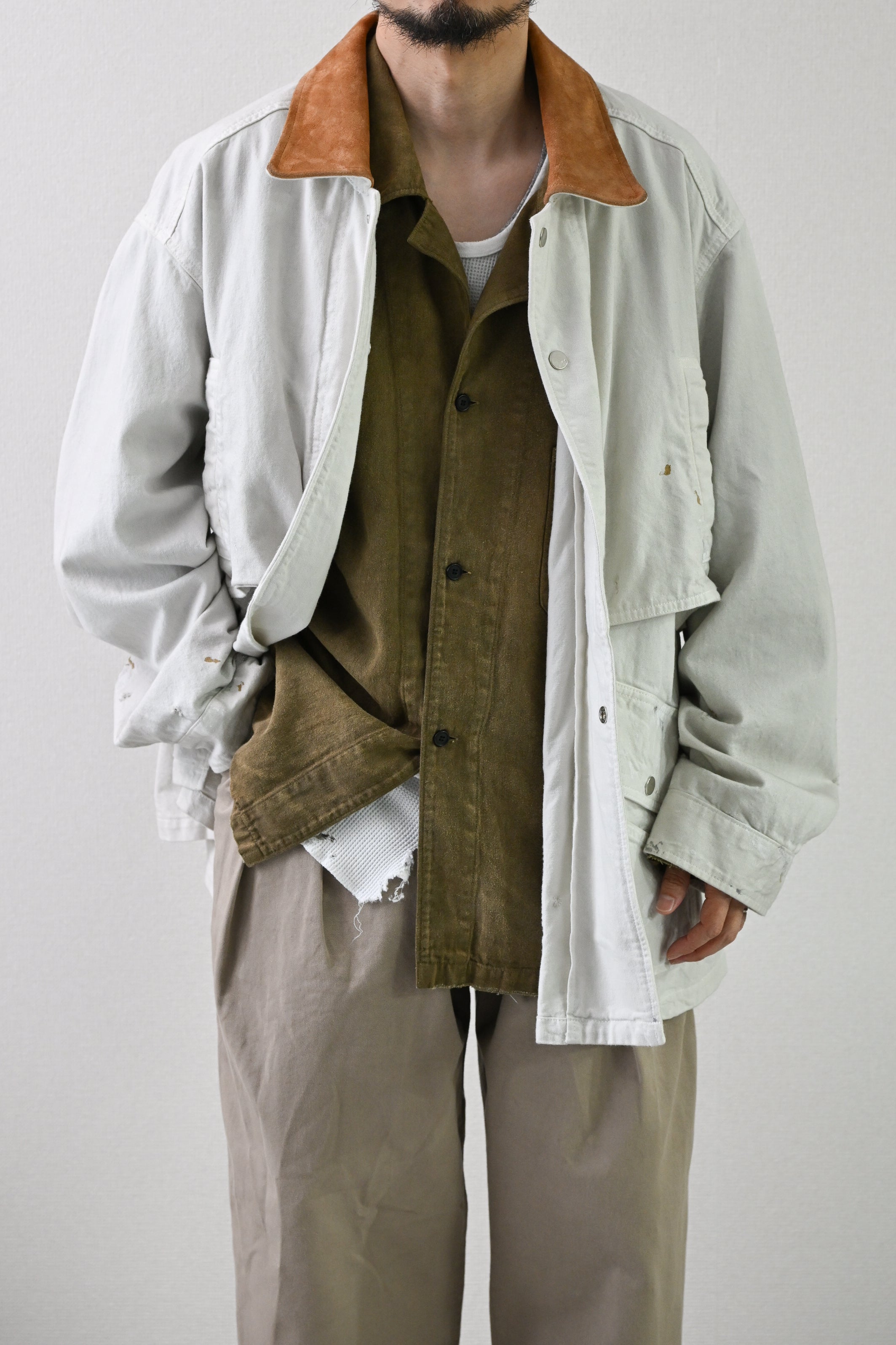 ANCELLM / AGING DENIM HALF JACKET -G.WHITE