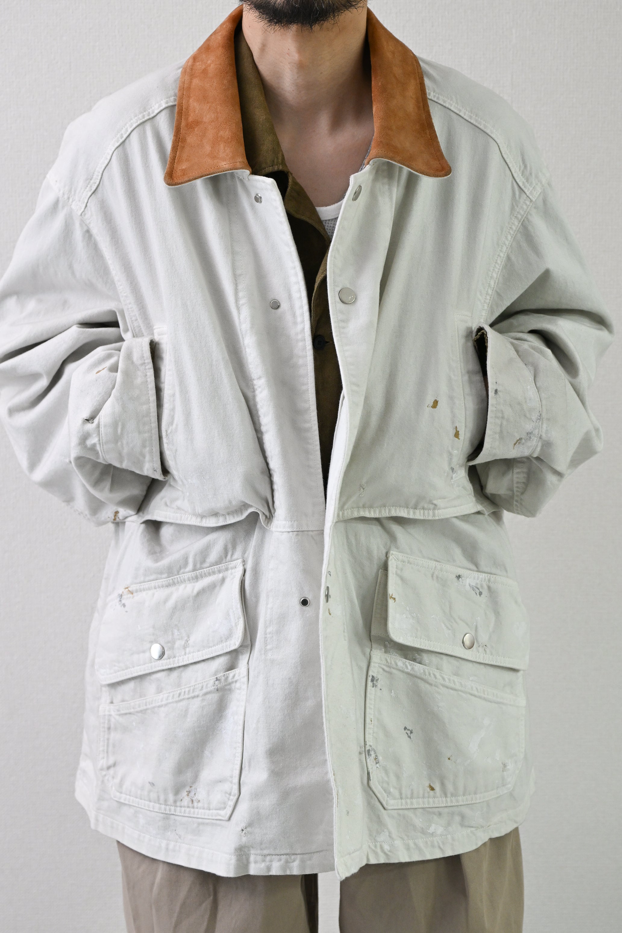 ANCELLM / AGING DENIM HALF JACKET -G.WHITE