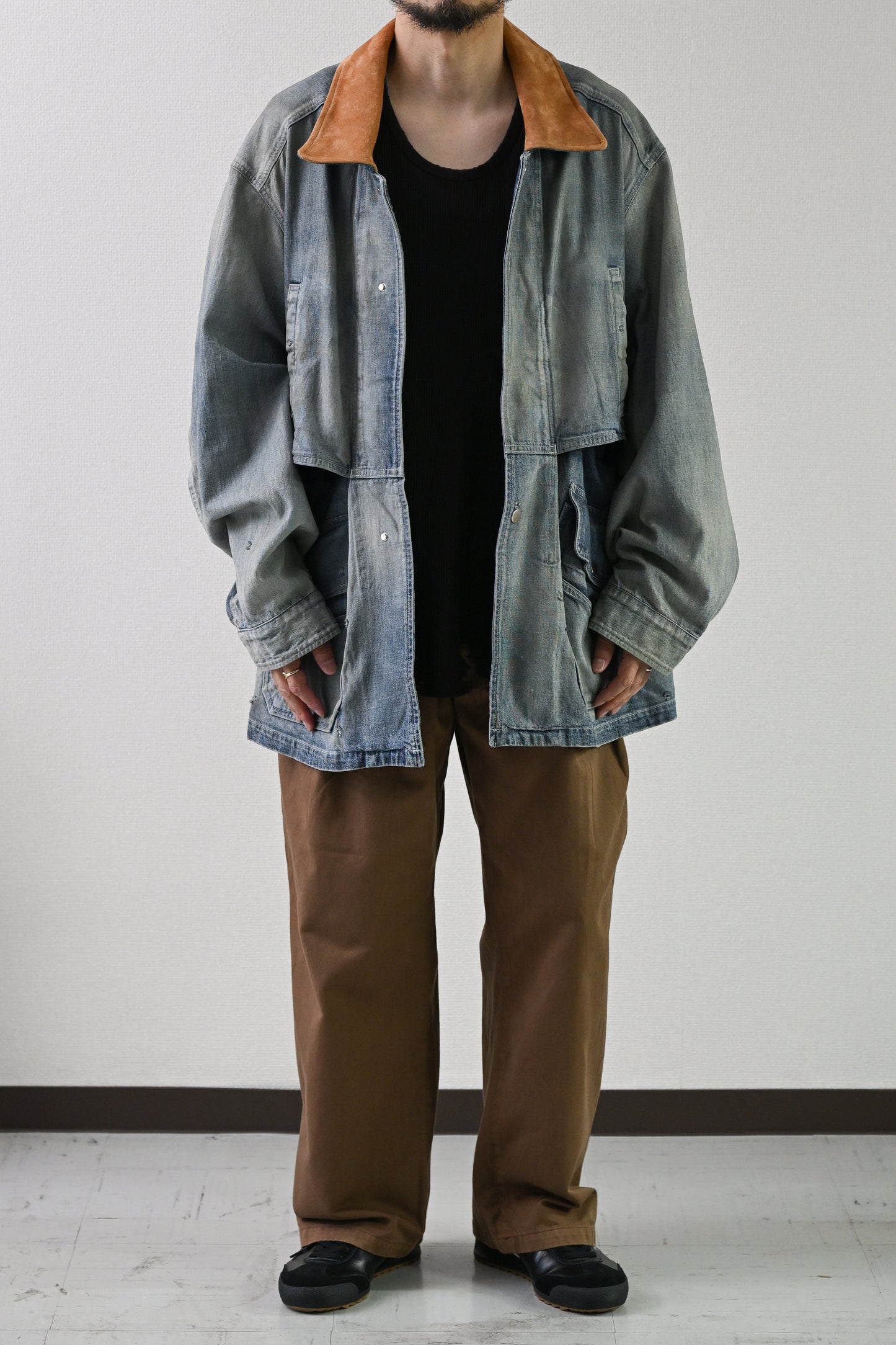 ANCELLM / AGING DENIM HALF JACKET -INDIGO