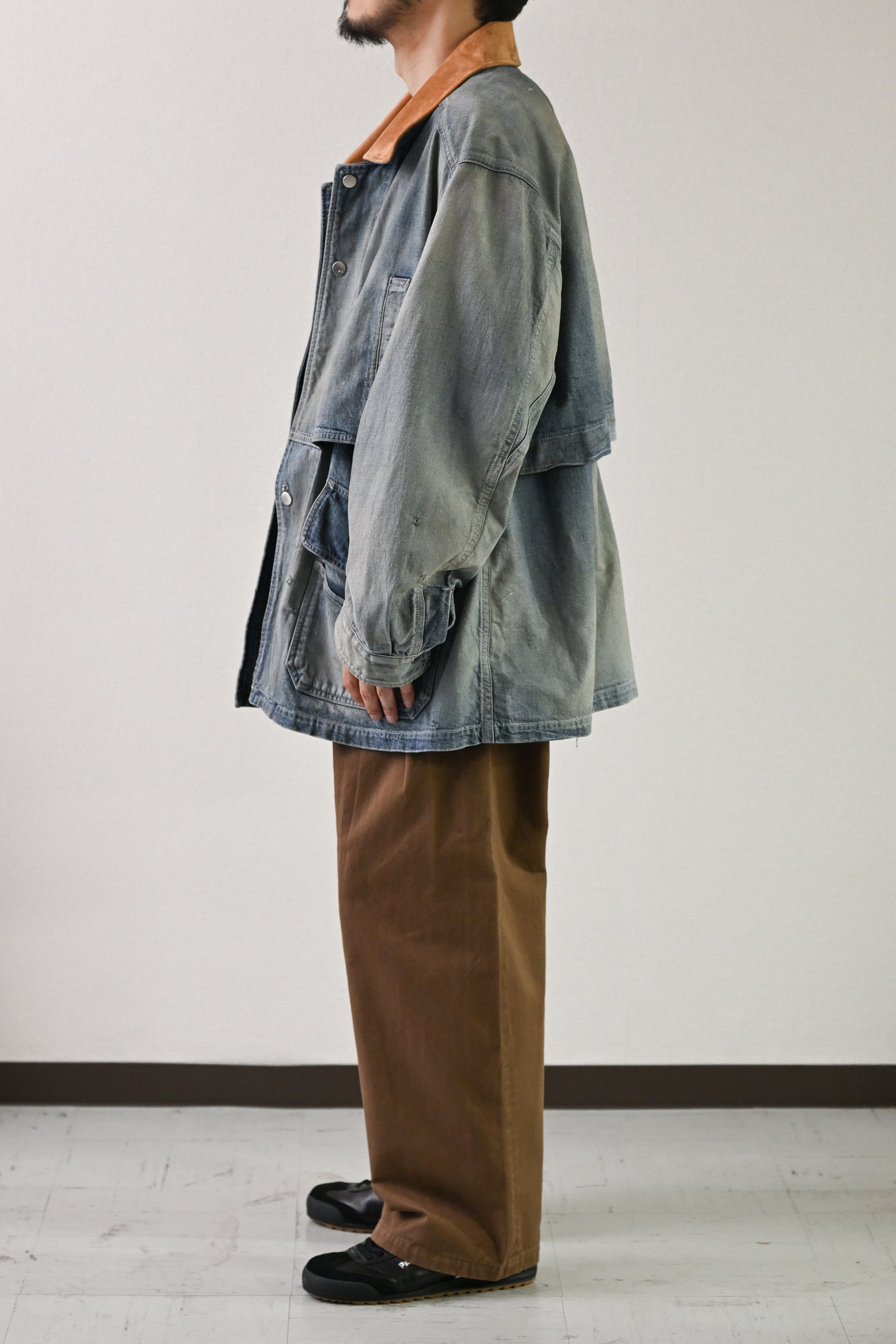 ANCELLM / AGING DENIM HALF JACKET -INDIGO