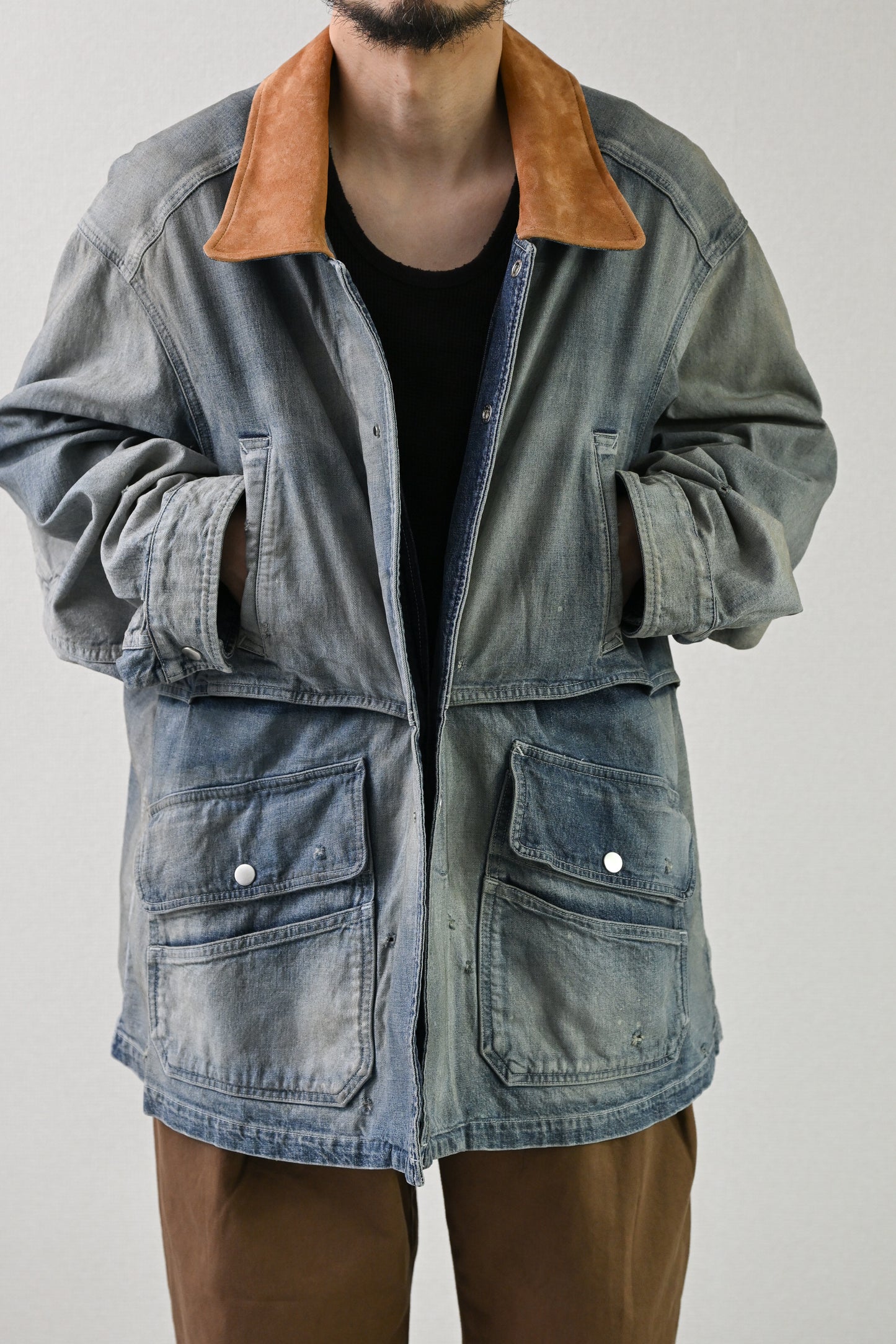 ANCELLM / AGING DENIM HALF JACKET -INDIGO