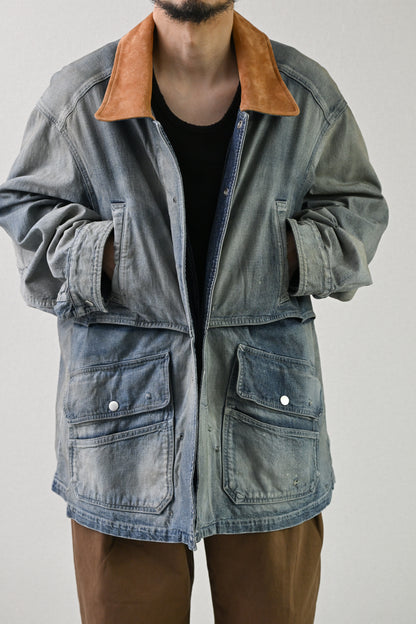 ANCELLM / AGING DENIM HALF JACKET -INDIGO