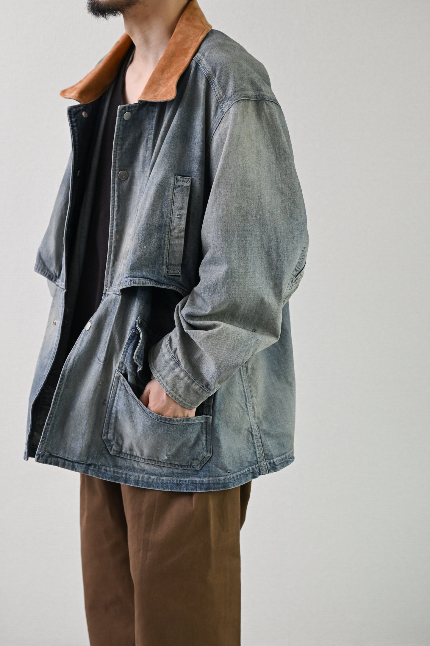 ANCELLM / AGING DENIM HALF JACKET -INDIGO
