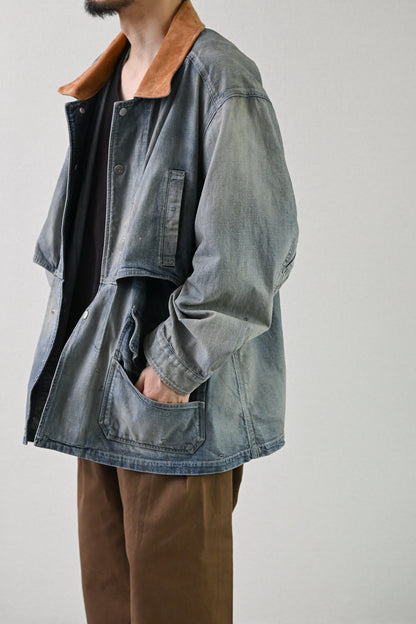 ANCELLM / AGING DENIM HALF JACKET -INDIGO