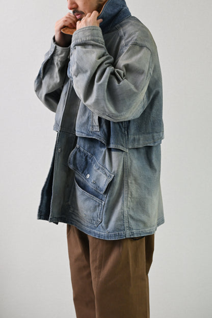ANCELLM / AGING DENIM HALF JACKET -INDIGO