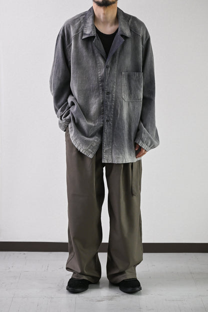 ANCELLM / WOOL SATIN BELT-LESS SLACKS -CHARCOAL