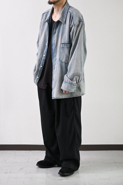 ANCELLM / WOOL SATIN BELT-LESS SLACKS -BLACK