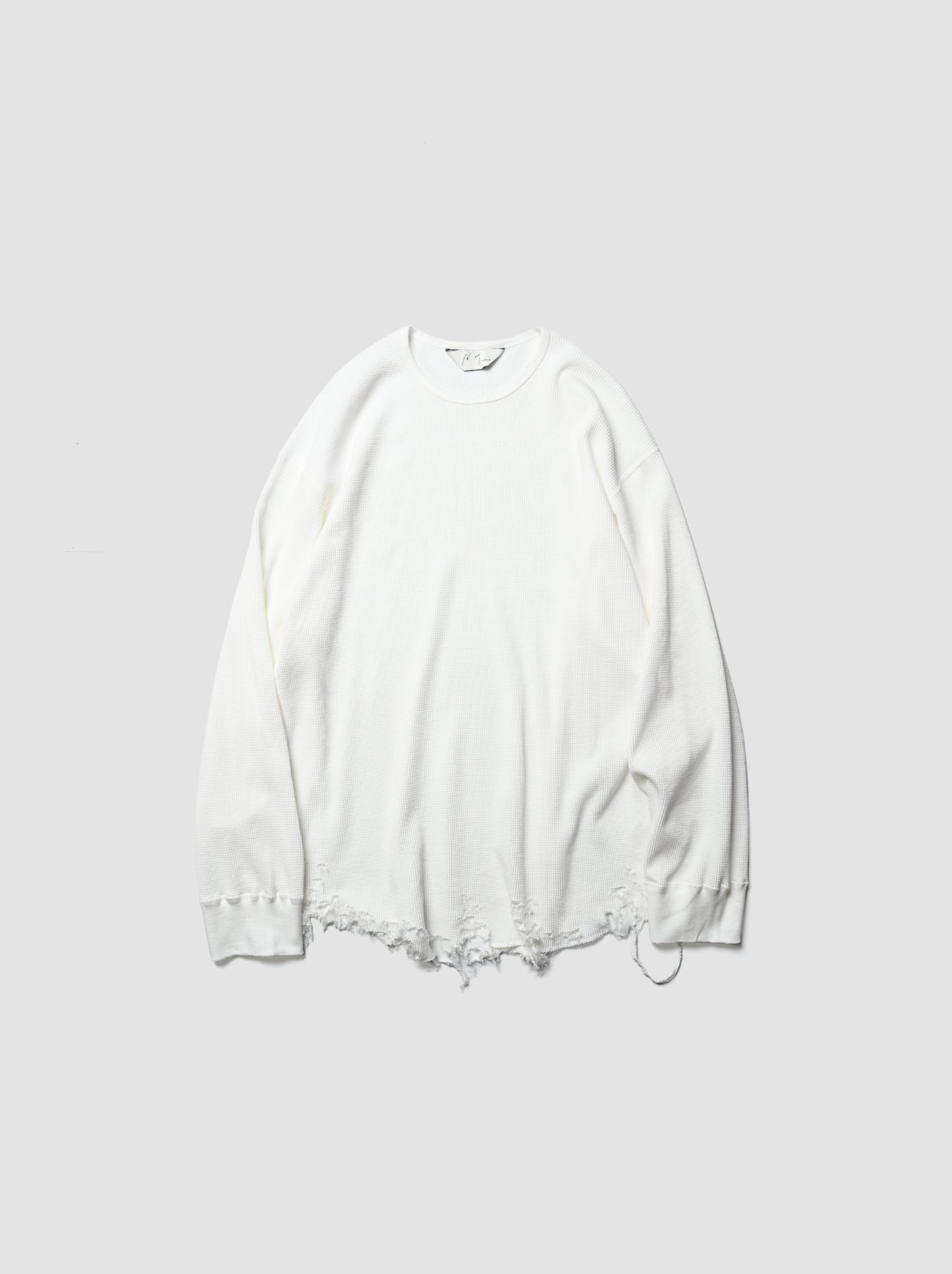 ANCELLM / DAMAGE WAFFLE CREW LS -WHITE