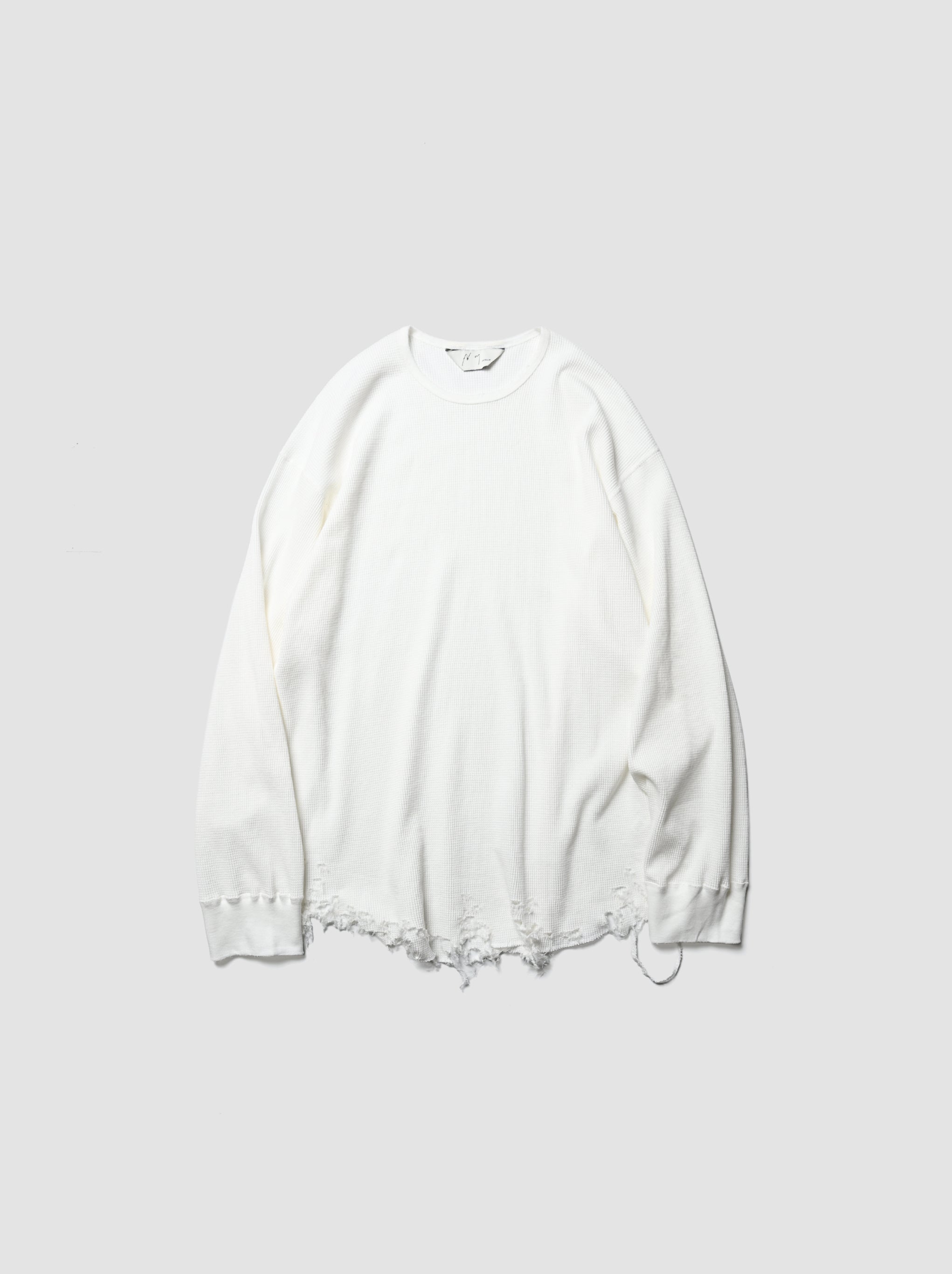 ANCELLM / DAMAGE WAFFLE CREW LS -WHITE