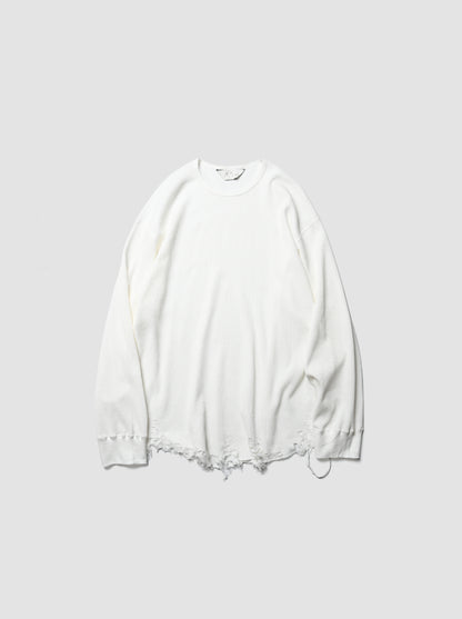 ANCELLM / DAMAGE WAFFLE CREW LS -WHITE