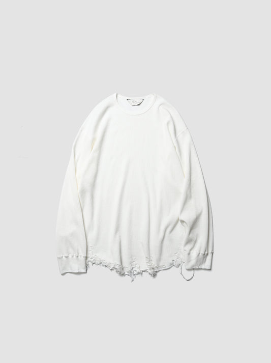 ANCELLM / DAMAGE WAFFLE CREW LS -WHITE