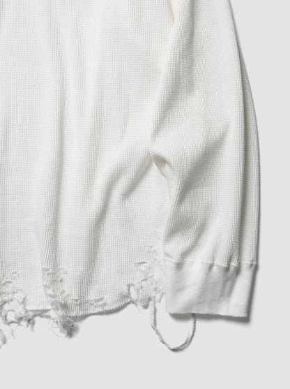 ANCELLM / DAMAGE WAFFLE CREW LS -WHITE