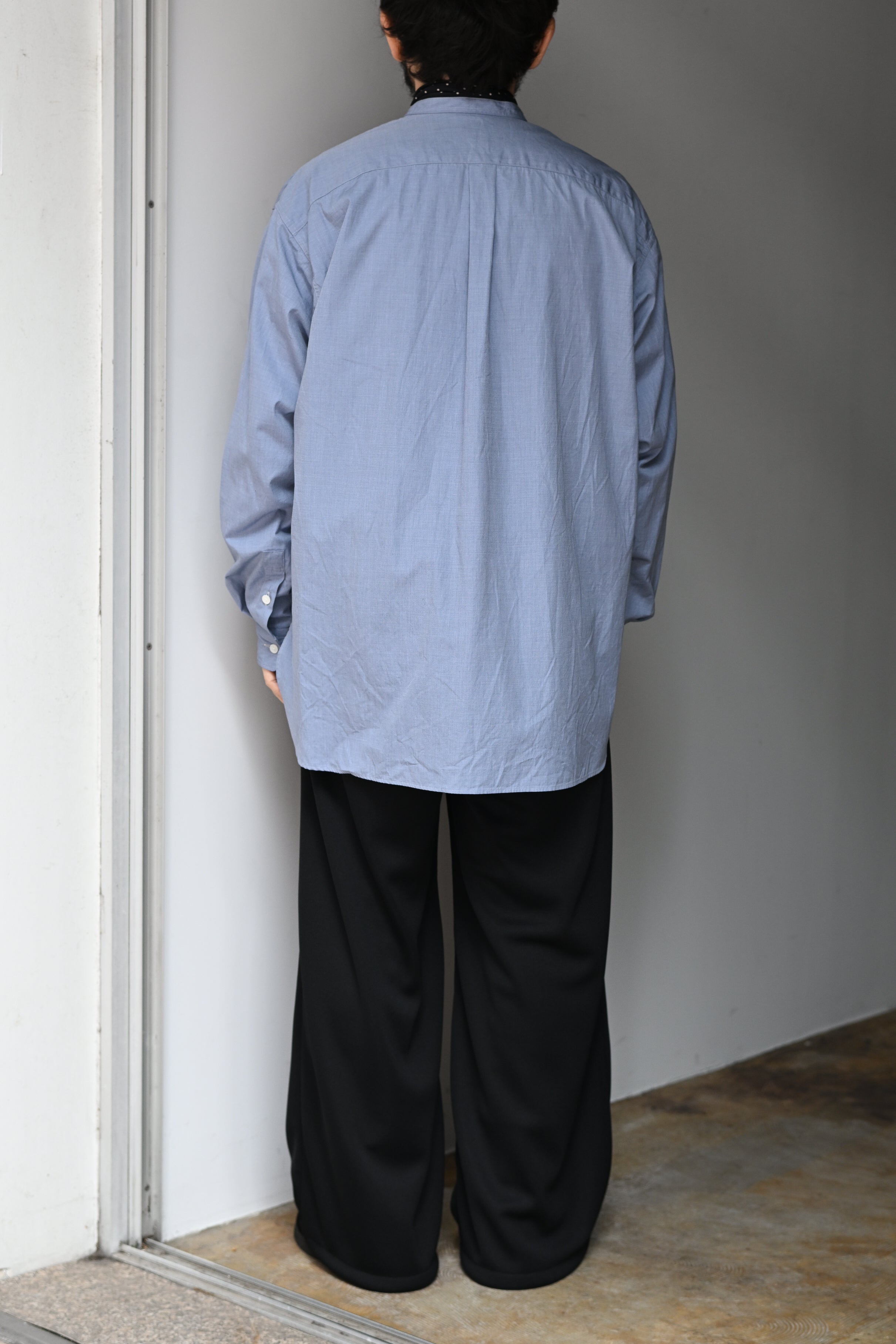 KAPTAIN SUNSHINE / Hakeme Chambray Stand Collar Shirt -BLUE – and