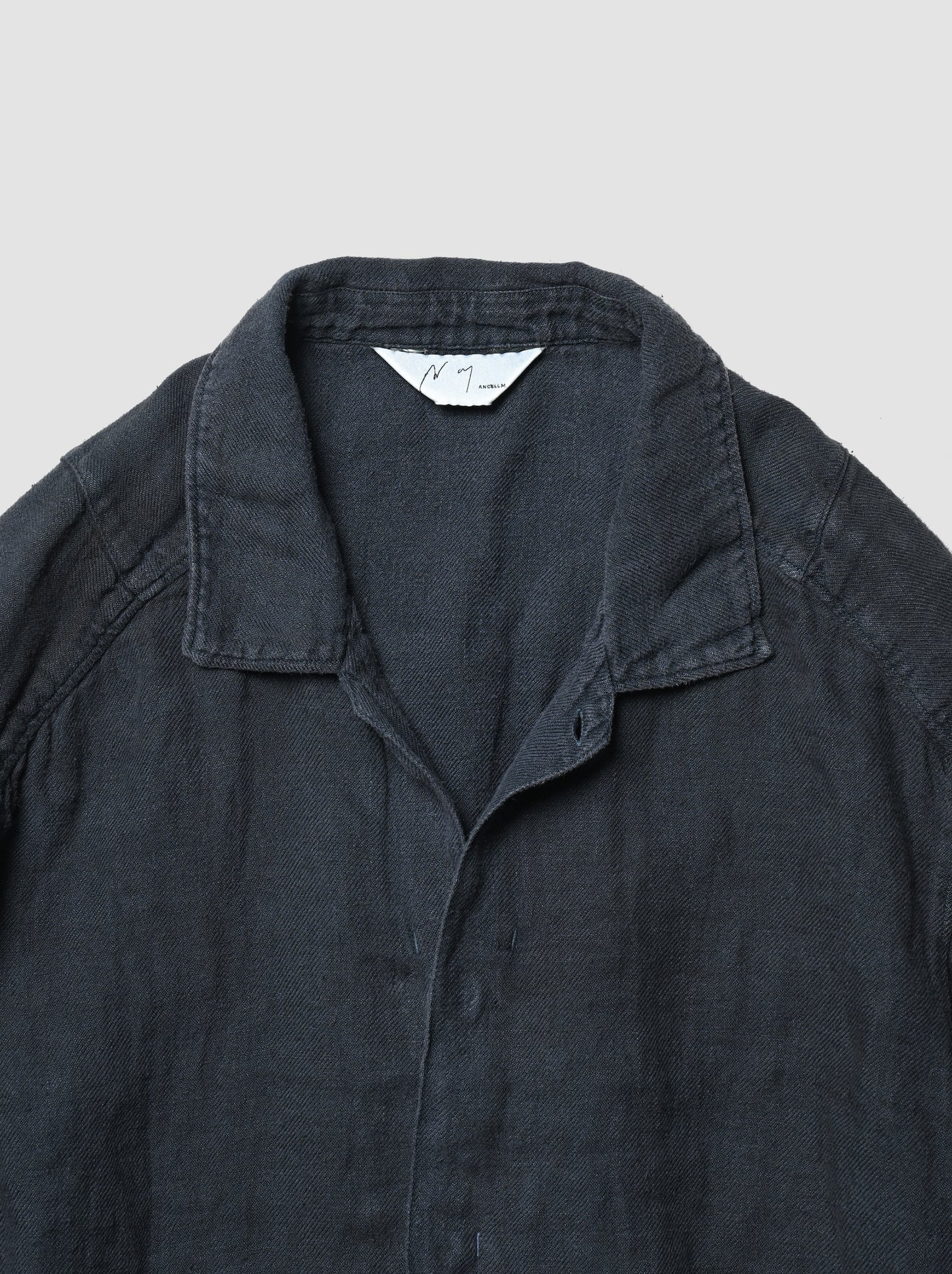 ANCELLM / AGING LINEN CROSS-LINE SHIRT -NAVY