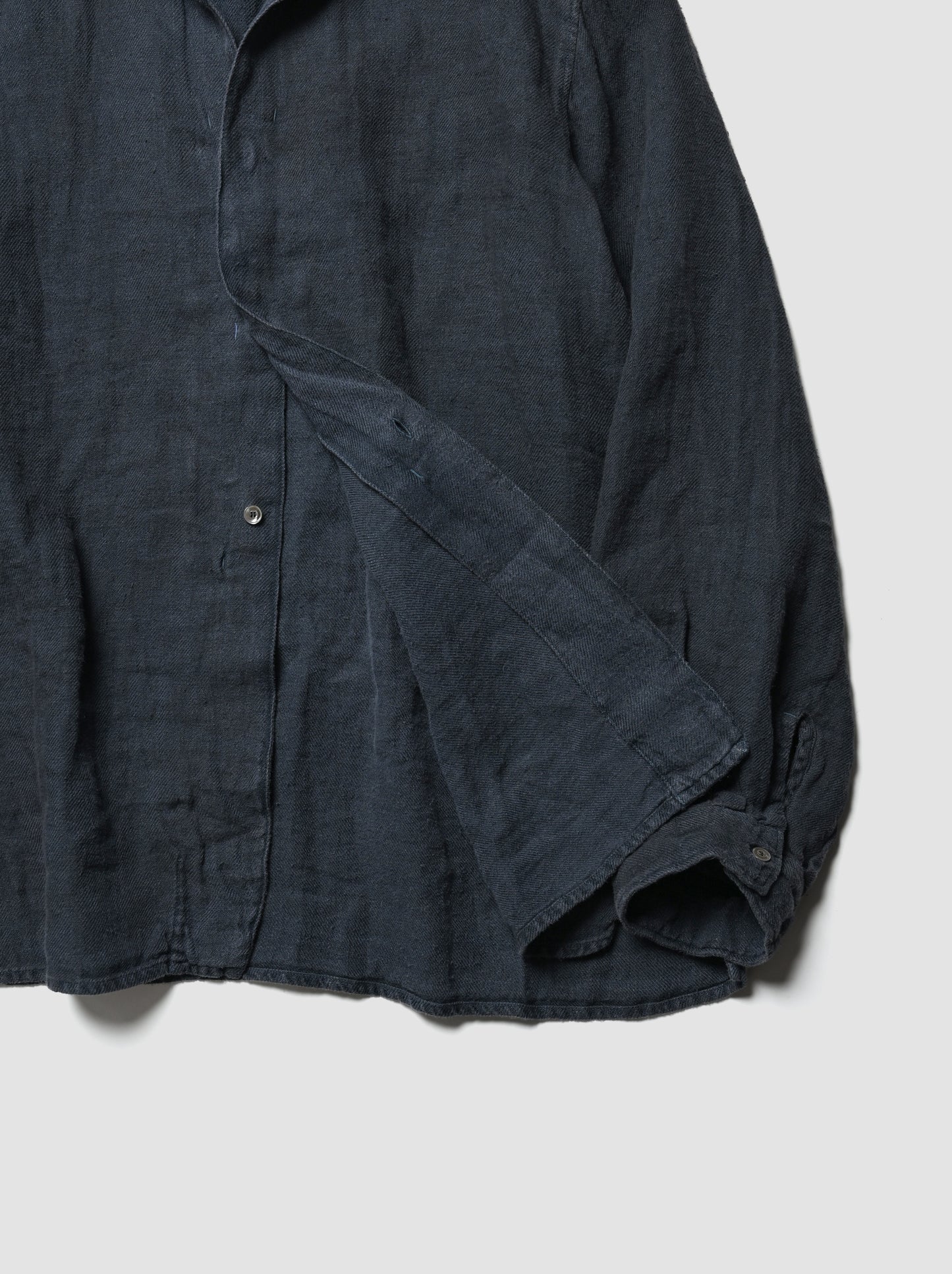 ANCELLM / AGING LINEN CROSS-LINE SHIRT -NAVY