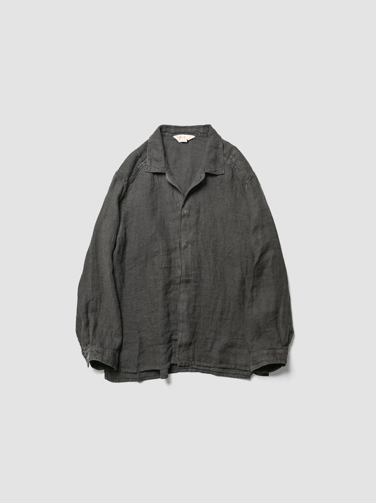 ANCELLM / AGING LINEN CROSS-LINE SHIRT -BLACK