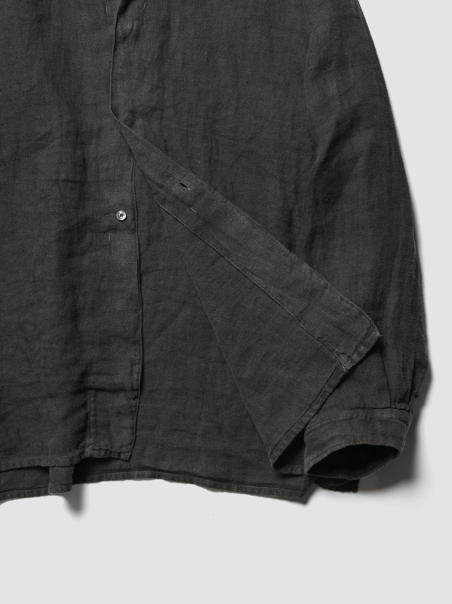 ANCELLM / AGING LINEN CROSS-LINE SHIRT -BLACK