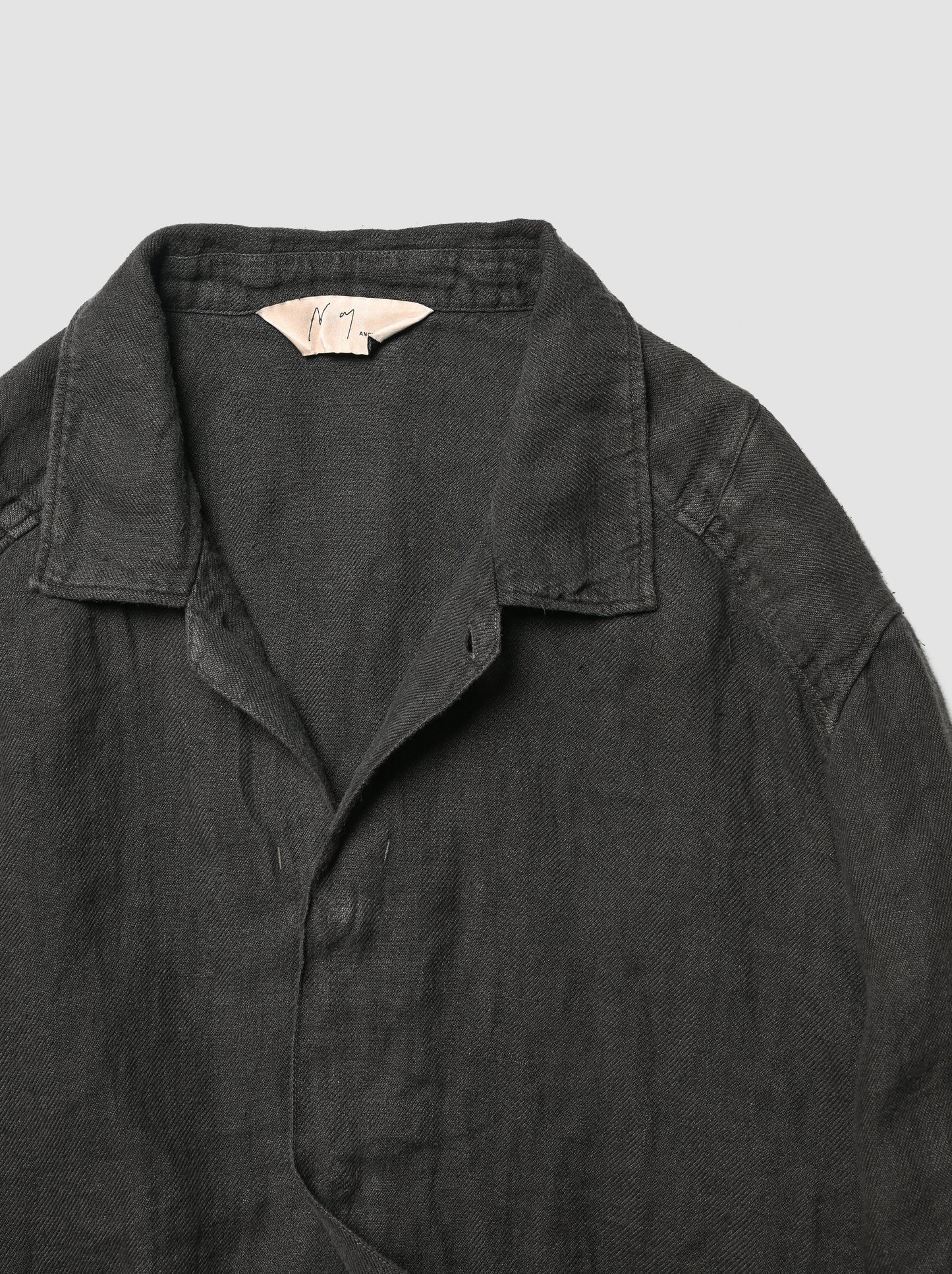 ANCELLM / AGING LINEN CROSS-LINE SHIRT -BLACK