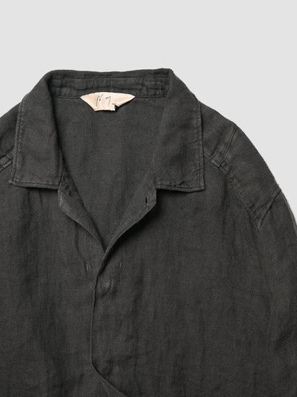 ANCELLM / AGING LINEN CROSS-LINE SHIRT -BLACK