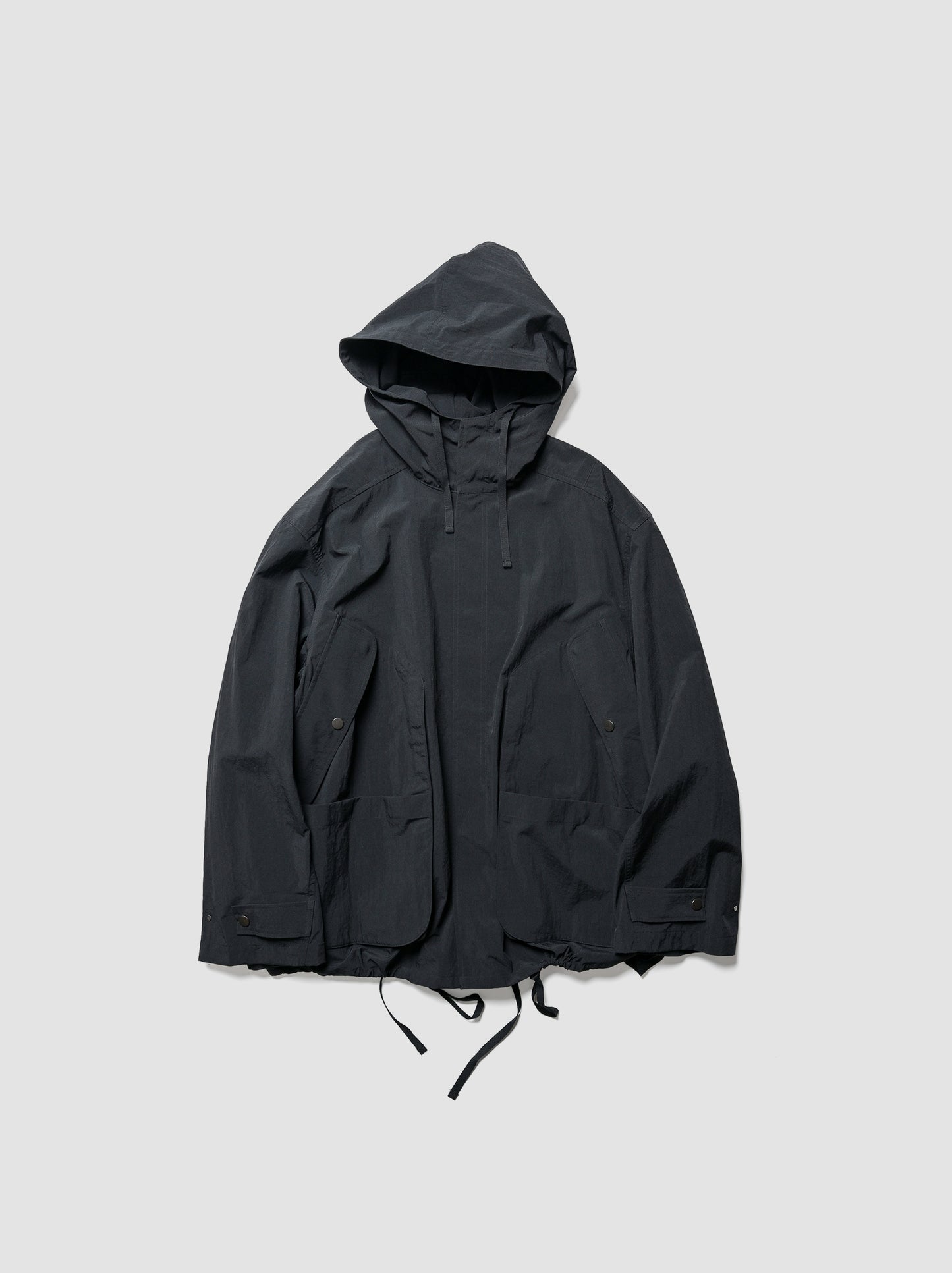 ANCELLM / WRINKLED NYLON OVER HOODIE -BLACK
